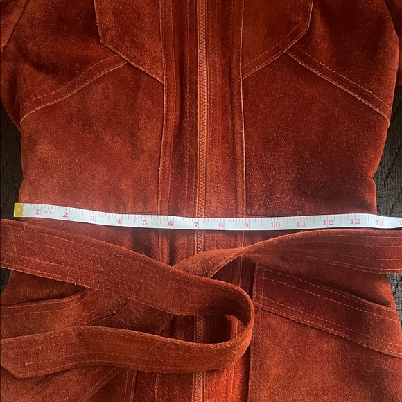 Vintage Burnt Orange Suede Leather Hooded Belted Coat, Fits XXS, Made in Uruguay - Picture 9 of 12